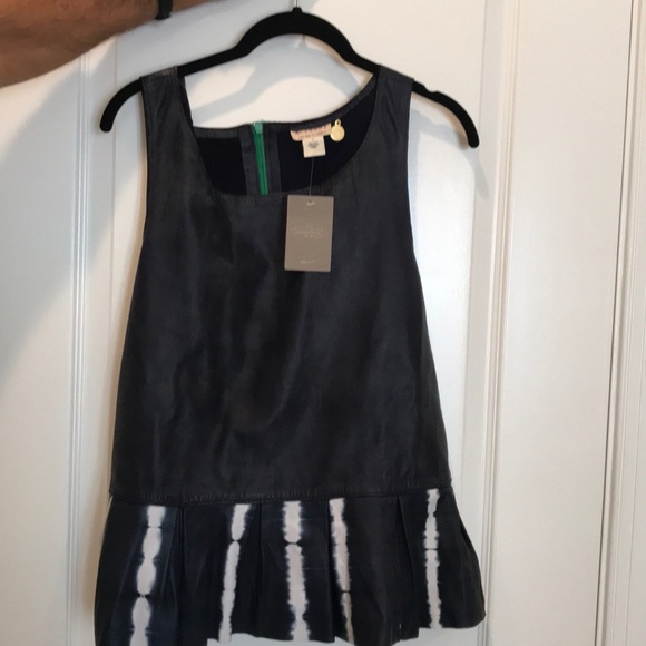 NWT Anthropologie leather(100%) navy top - Picture 3 of 5